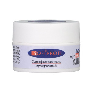 Гель для наращивания ногтей, Sofi Profi 5312, однофазный, прозрачный, 15мл Гель для наращивания ногтей, Sofi Profi 5312, однофазный, прозрачный, 15мл