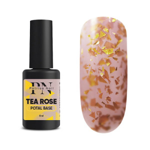 База для ногтей, Patrisa Nail, Potal Tea Rose, каучуковая, розовая, с золотой поталью, 8мл