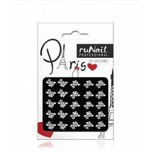 Наклейки для дизайна ногтей 3D, RuNail, белые цветы, №1679