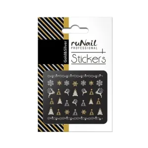 Наклейки для дизайна ногтей, RuNail, новогодние, золотые и серебряные, №2070