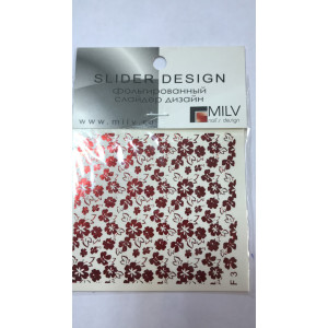 Слайдер-дизайн фольгированный для ногтей, Milv, F 003, красный