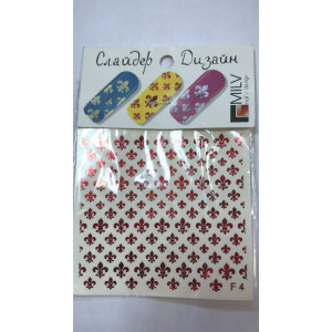 Слайдер-дизайн фольгированный для ногтей, Milv, F 004, красный