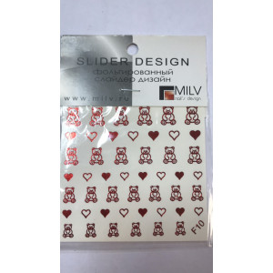 Слайдер-дизайн фольгированный для ногтей, Milv, F 010, красный
