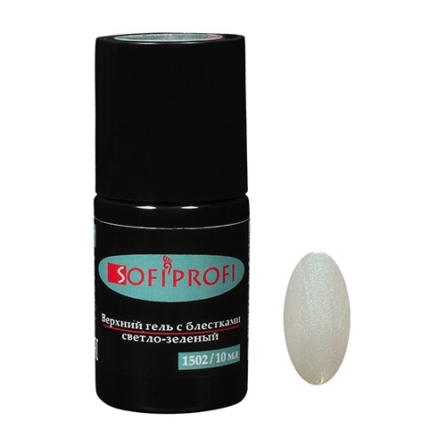 Финишное (топ, завершающее) покрытие, светло-зеленый с блестками, 10 мл. Sofiprofi.