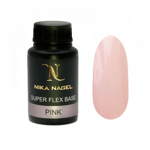  База Nika Nagel SUPER FLEX Pink rubber, камуфлирующая, средняя вязкость (розовое), 30 мл. Nika Nagel.