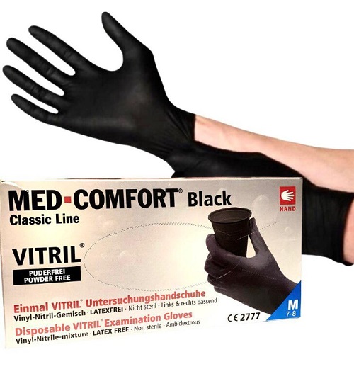 Перчатки Vitril  черные M, 50 пар. Med-Comfort. 