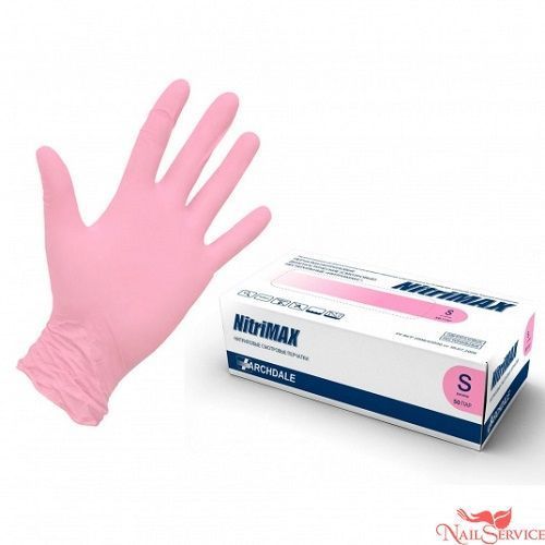 Перчатки нитриловые, розовые. Размер S/50 пар. NitriMax