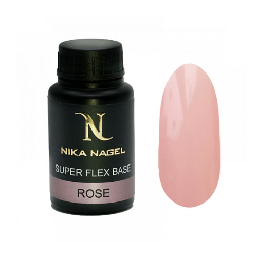 База Nika Nagel SUPER FLEX Rose rubber, камуфлирующая, средняя вязкость (розовое), 30 мл.  Nika Nagel.