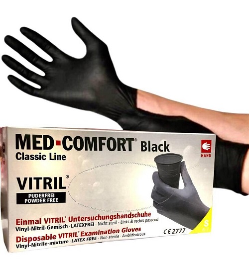 Перчатки Vitril  черные S, 50 пар. Med-Comfort. 